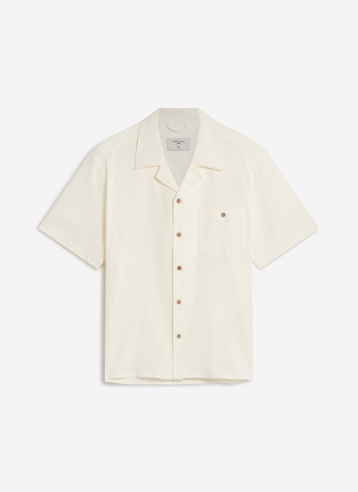 Men's Cuban Collar Short Sleeve Shirt - Seersucker - Ecru Cream