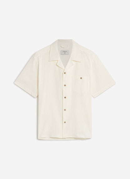 Men's Cuban Collar Short Sleeve Shirt - Seersucker - Ecru Cream
