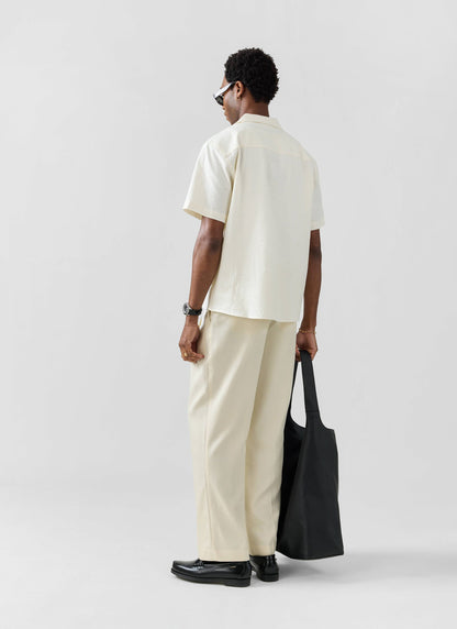 Men's Cuban Collar Short Sleeve Shirt - Seersucker - Ecru Cream