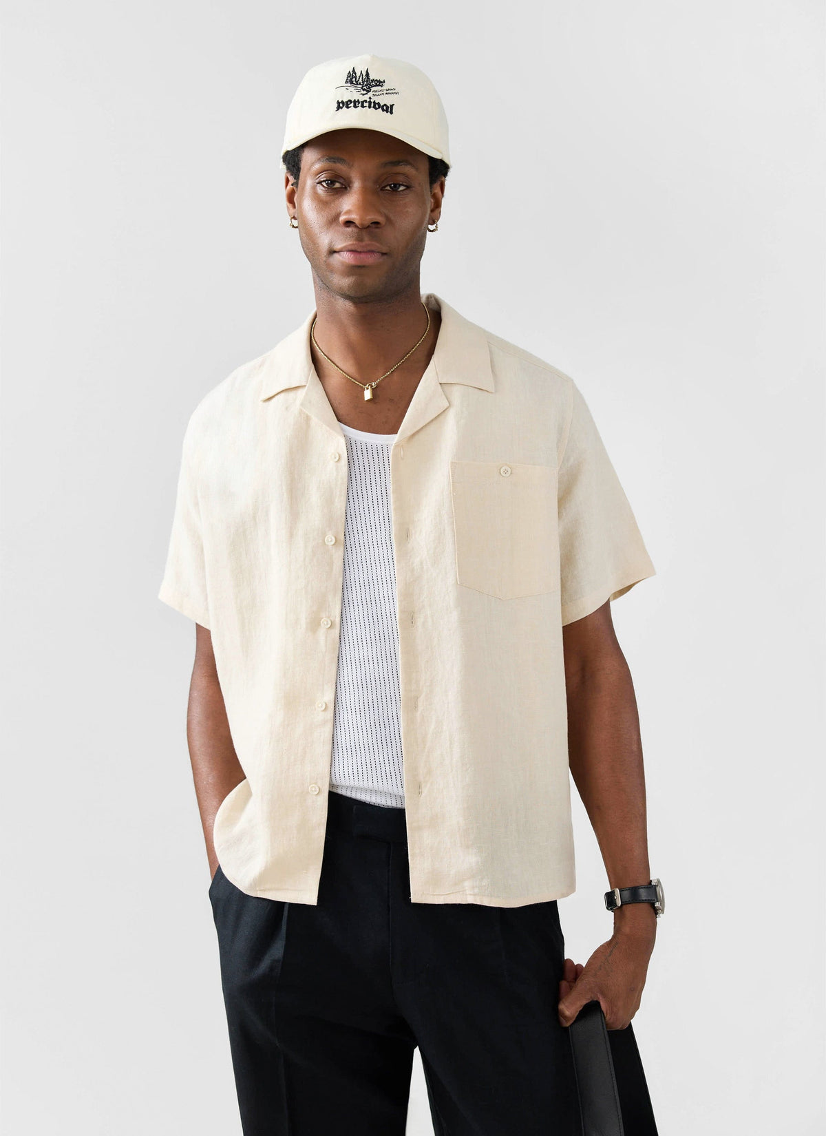 Men's Short Sleeve Cuban Shirt - Linen - Natural White
