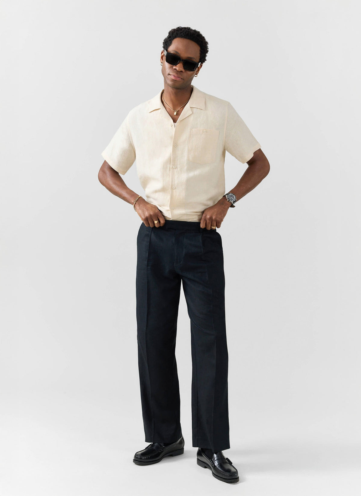 Men's Short Sleeve Cuban Shirt - Linen - Natural White