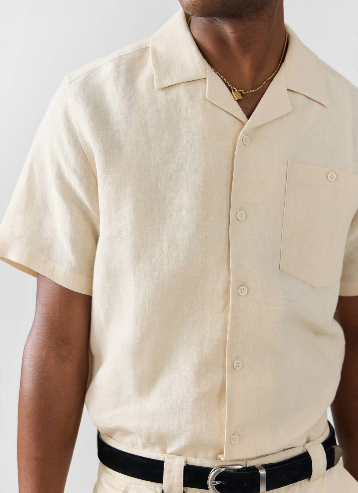 Men's Short Sleeve Cuban Shirt - Linen - Natural White