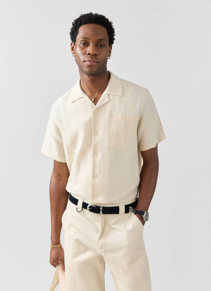 Men's Short Sleeve Cuban Shirt - Linen - Natural White