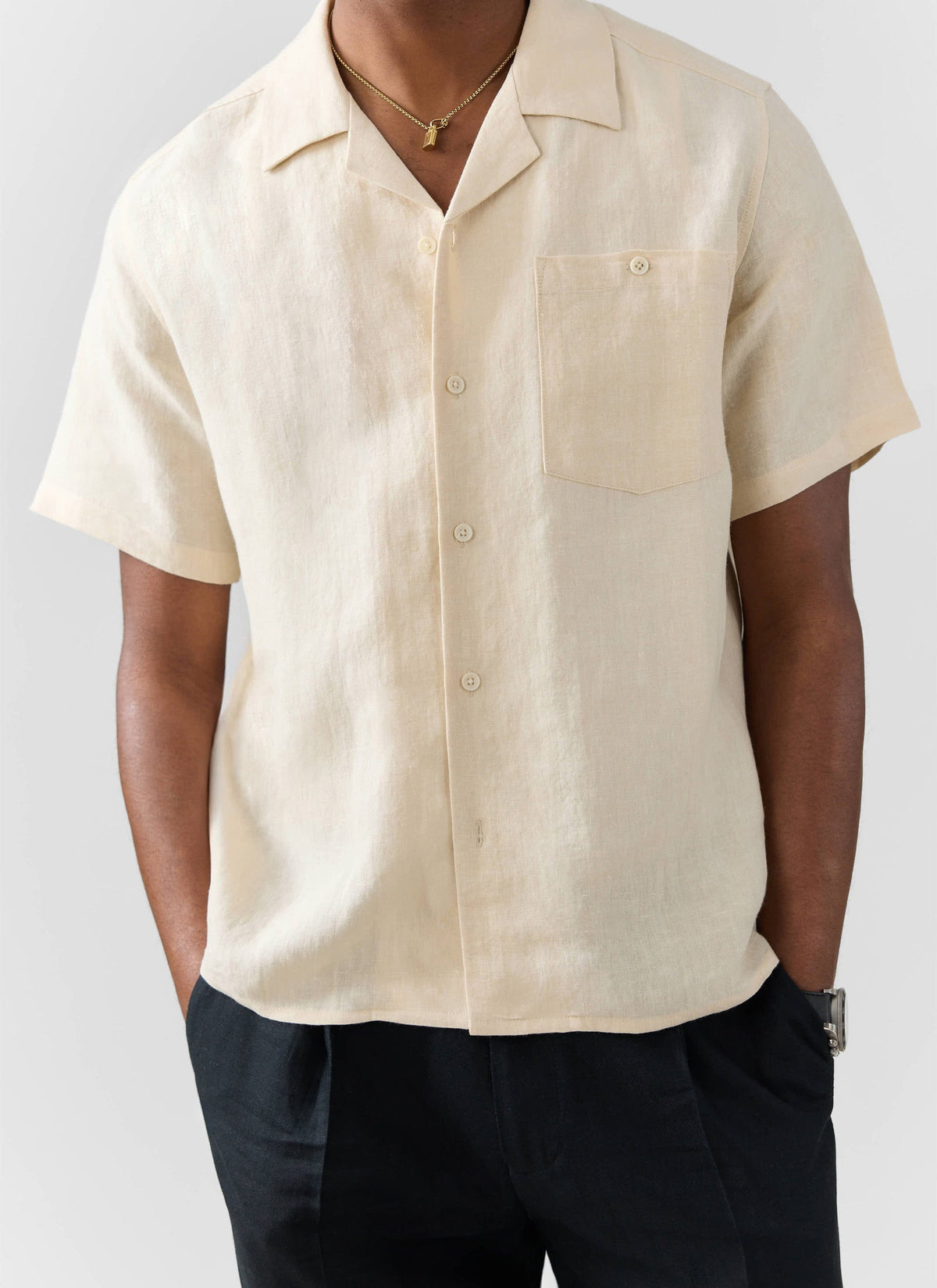 Men's Short Sleeve Cuban Shirt - Linen - Natural White
