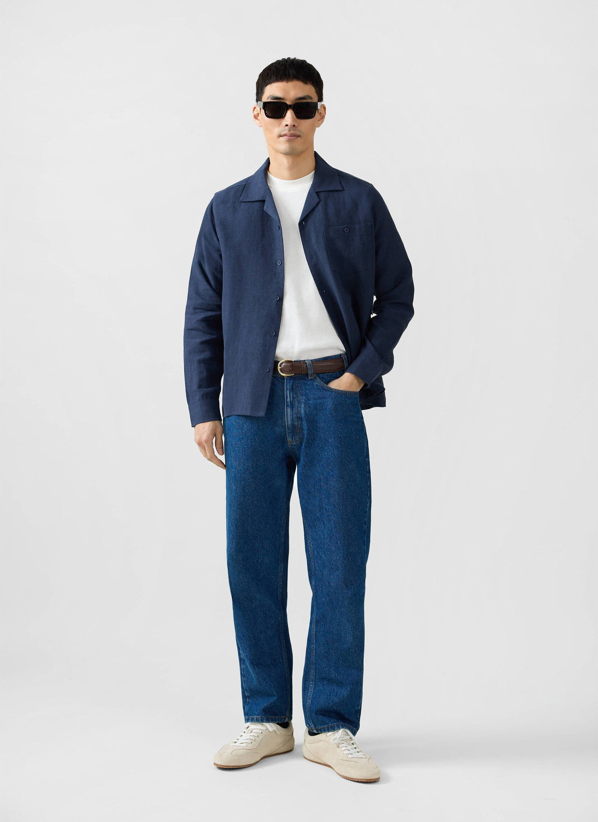 Long Sleeve Cuban Linen Shirt - Navy