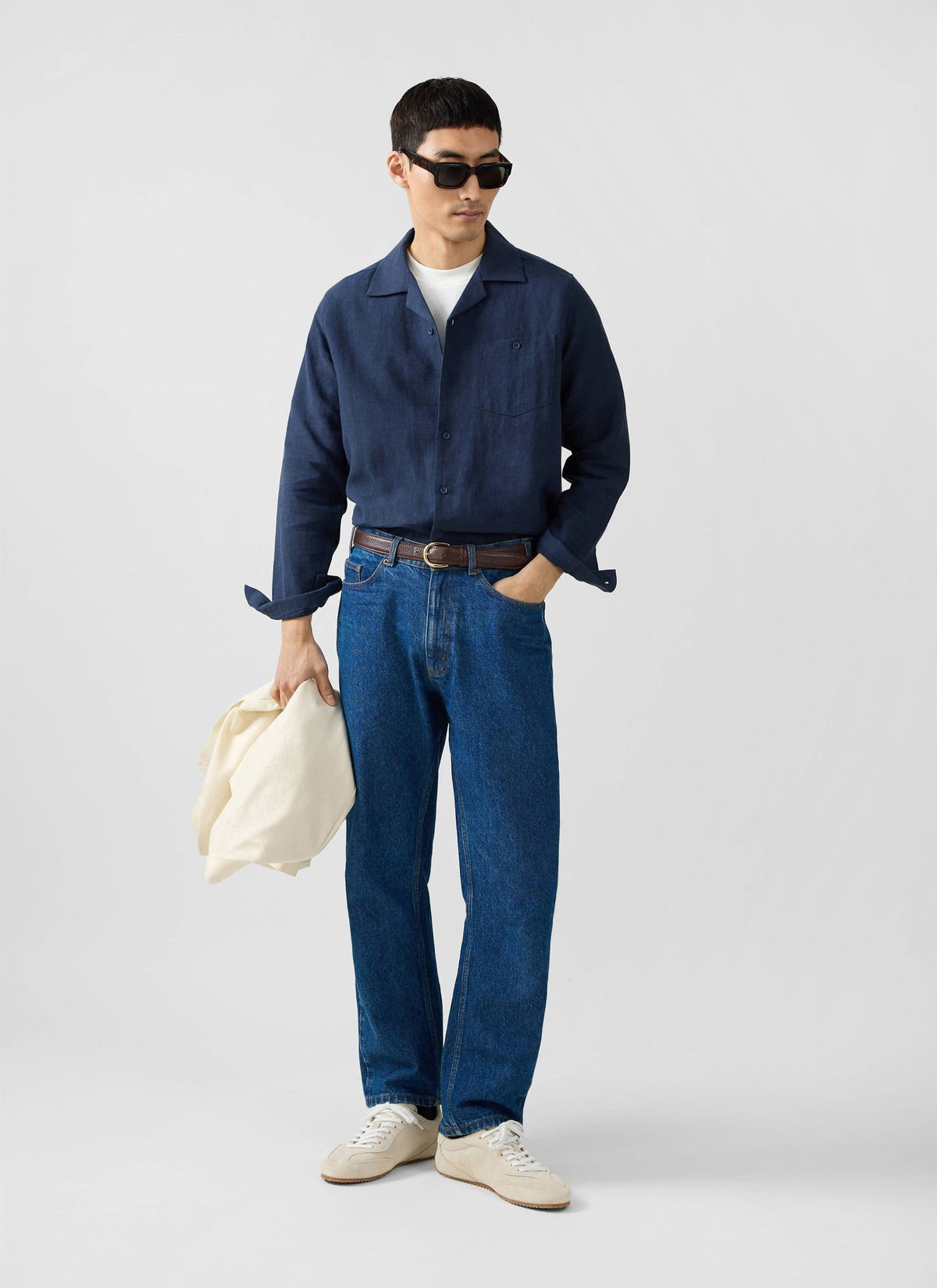 Long Sleeve Cuban Linen Shirt - Navy