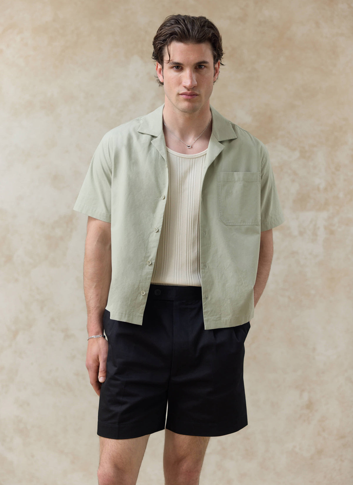 Men's Pistachio Cuban Collar Shirt - Daniel - Cotton
