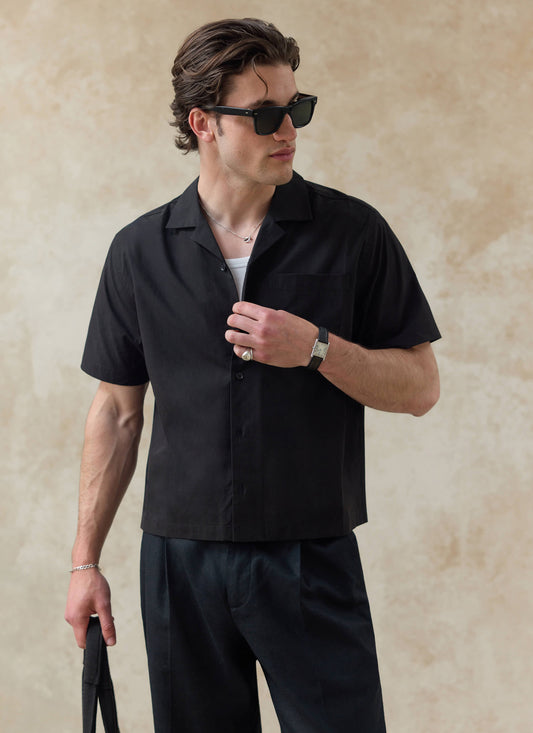 Men's Black Cuban Collar Shirt - Daniel - Cotton