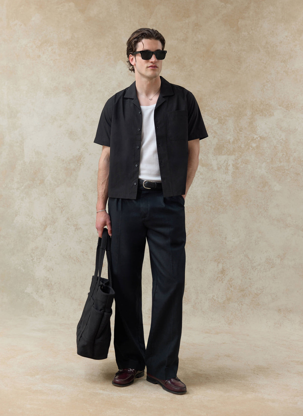 Men's Black Cuban Collar Shirt - Daniel - Cotton