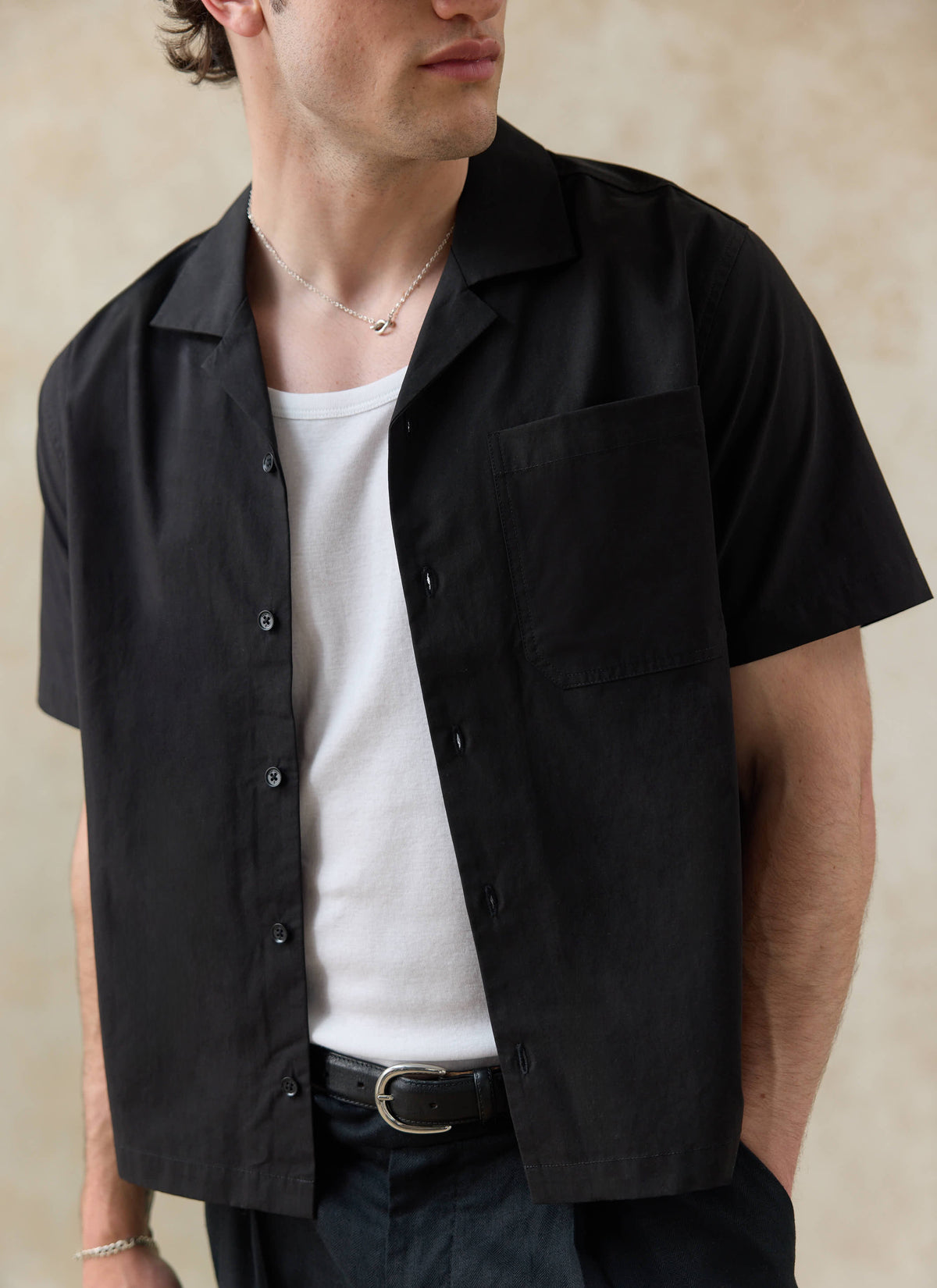 Men's Black Cuban Collar Shirt - Daniel - Cotton