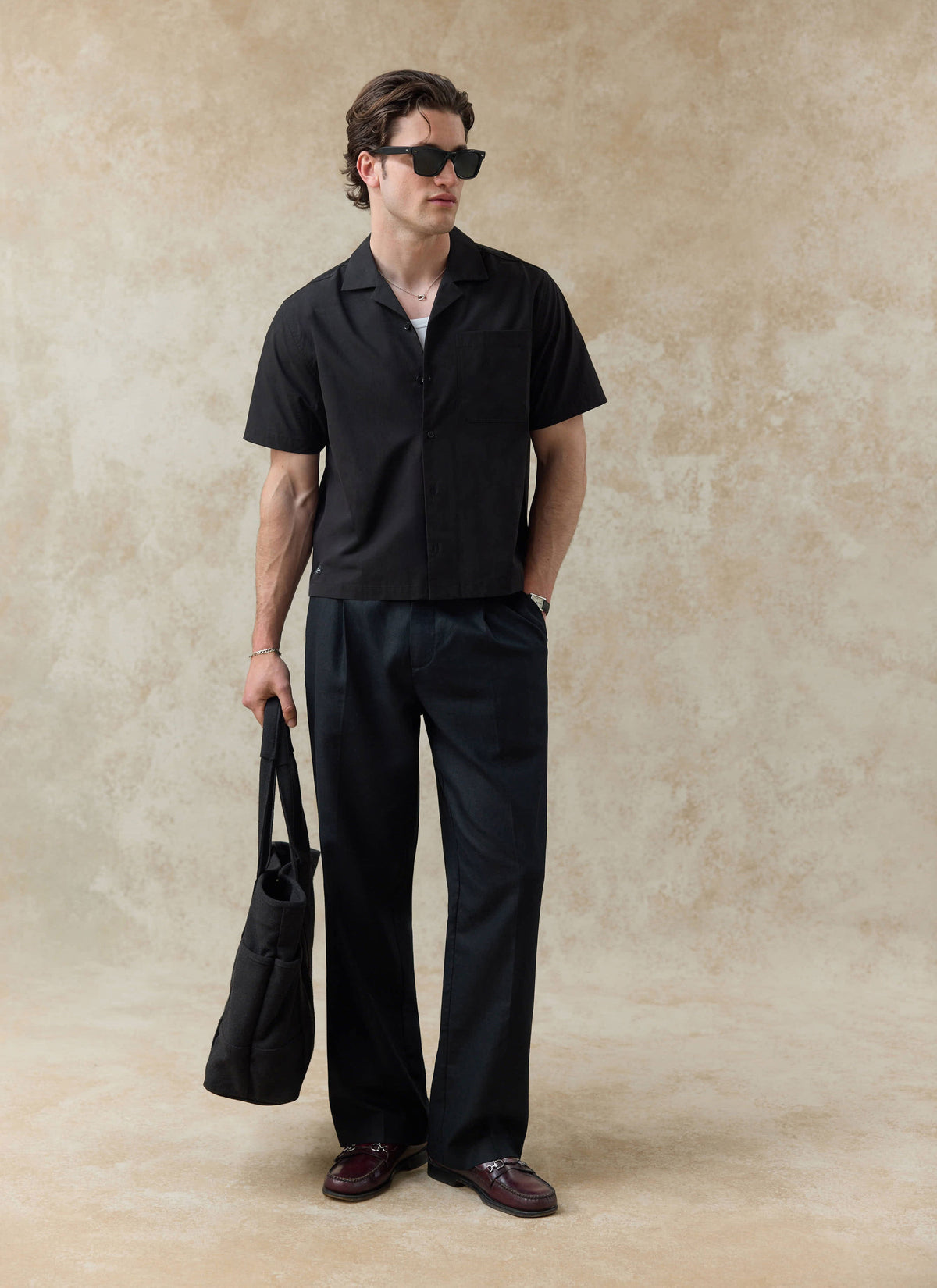 Men's Black Cuban Collar Shirt - Daniel - Cotton