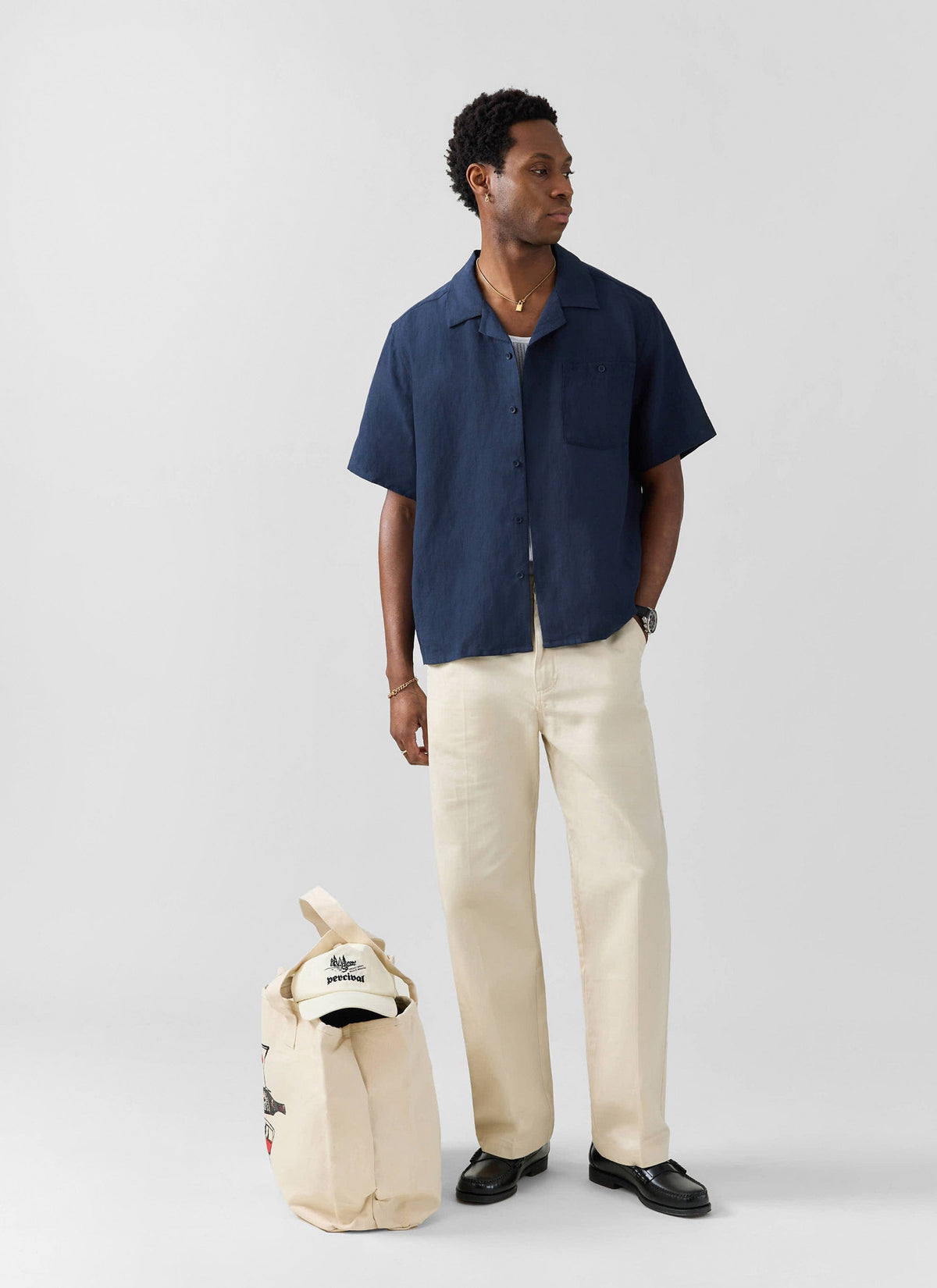 Men's Short Sleeve Cuban Shirt - 100% Linen - Navy Blue