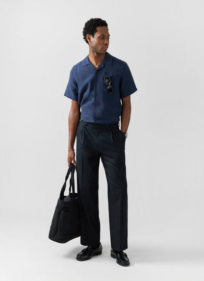 Men's Short Sleeve Cuban Shirt - 100% Linen - Navy Blue