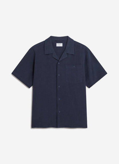 Men's Short Sleeve Cuban Shirt - 100% Linen - Navy Blue