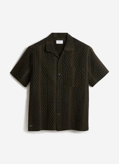 Men's Cuban Collar Shirt: Leland - Black - Cotton