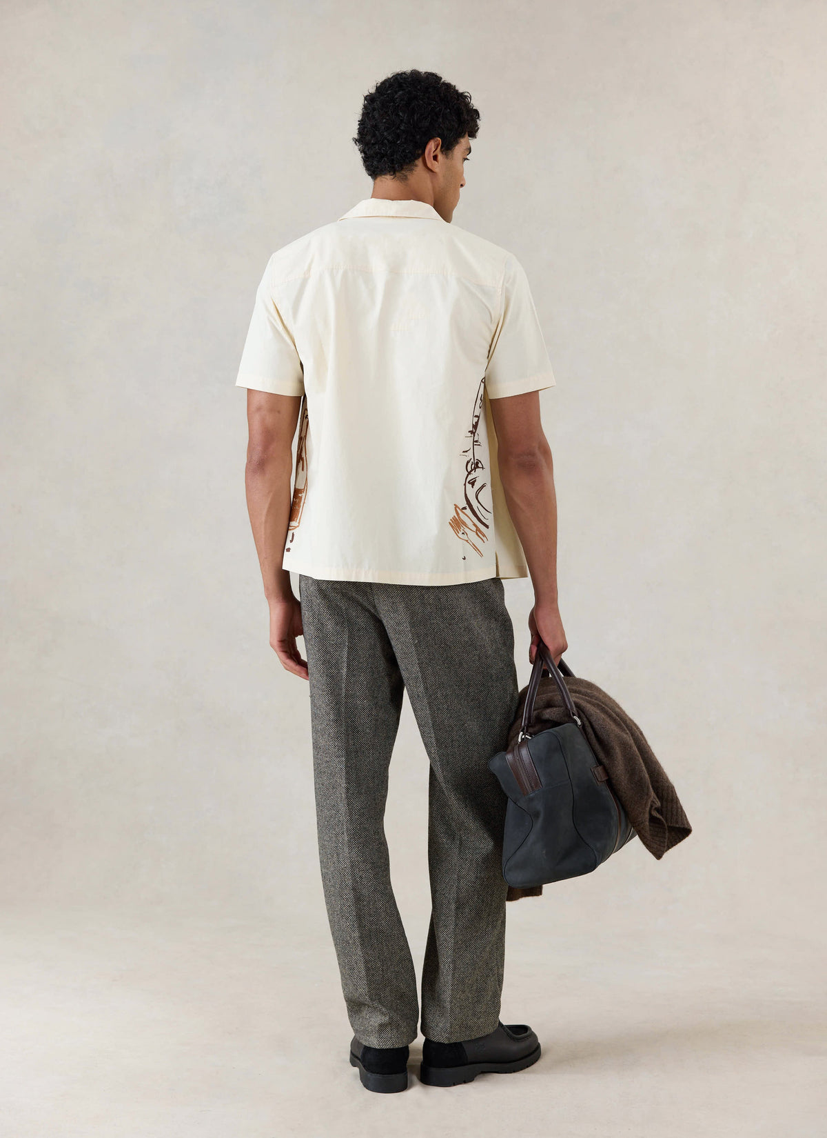 Men's Cream Embroidered Cuban Shirt - Cotton - Percival