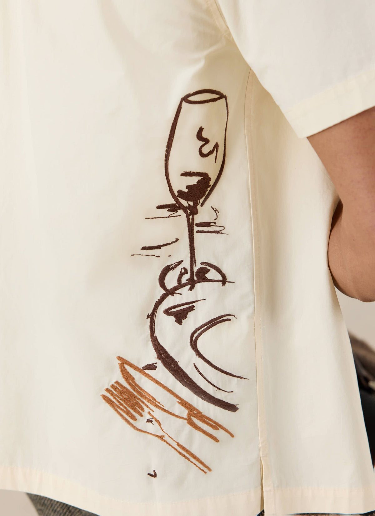 Men's Cream Embroidered Cuban Shirt - Cotton - Percival