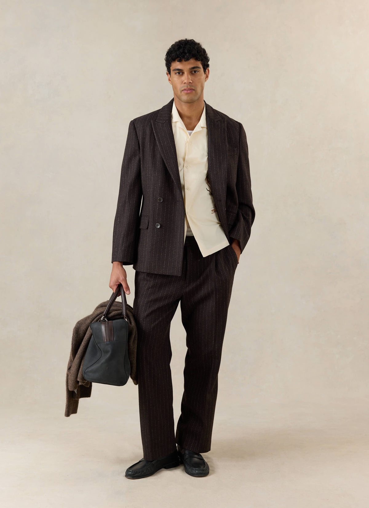 Men's Cream Embroidered Cuban Shirt - Cotton - Percival