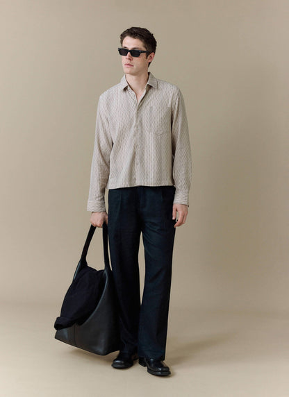 Men's Leland Cuban Boxy Long Sleeve Shirt - Cotton - Ecru
