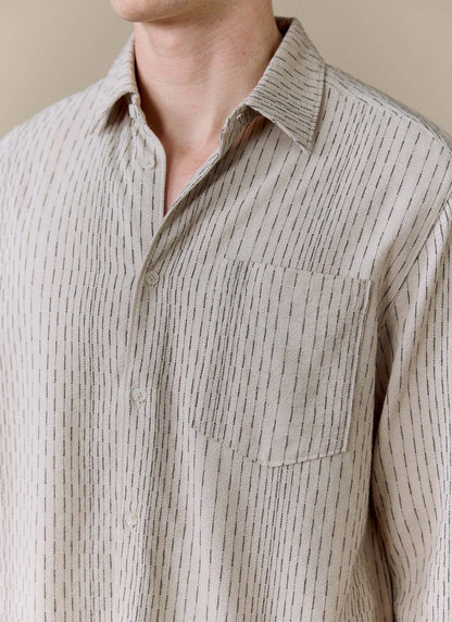 Men's Leland Cuban Boxy Long Sleeve Shirt - Cotton - Ecru