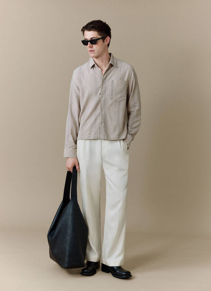 Men's Leland Cuban Boxy Long Sleeve Shirt - Cotton - Ecru