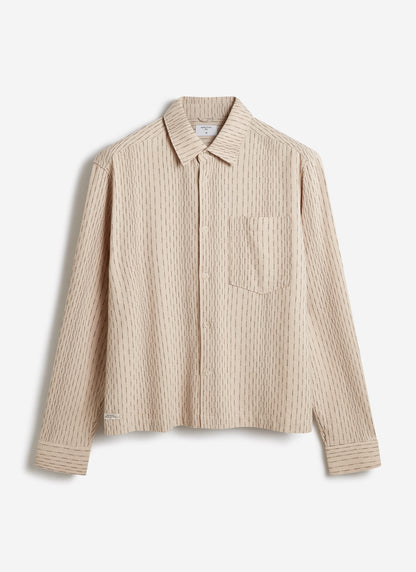 Men's Leland Cuban Boxy Long Sleeve Shirt - Cotton - Ecru