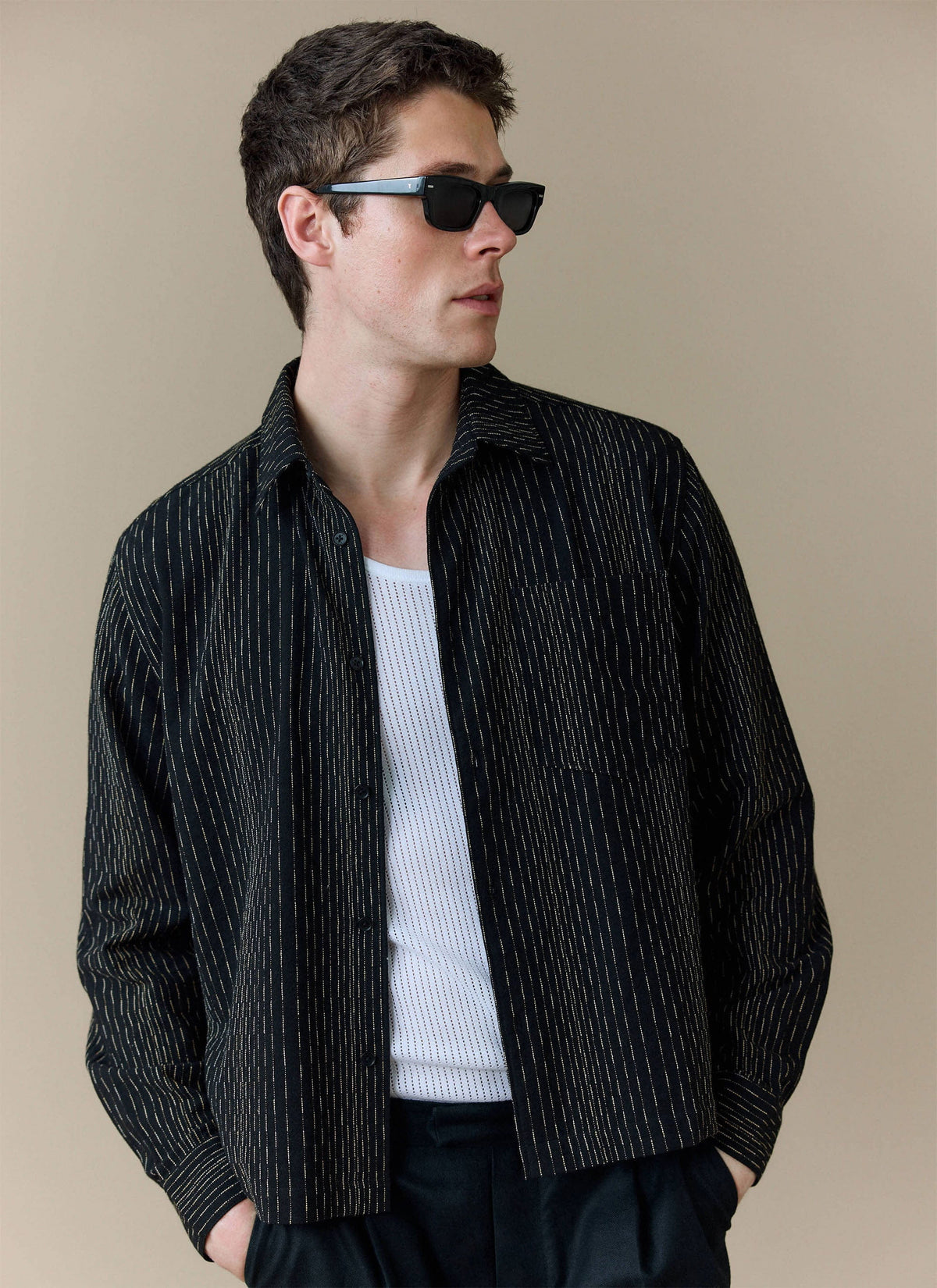 Men's Long Sleeve Boxy Shirt - Leland - Cotton - Black