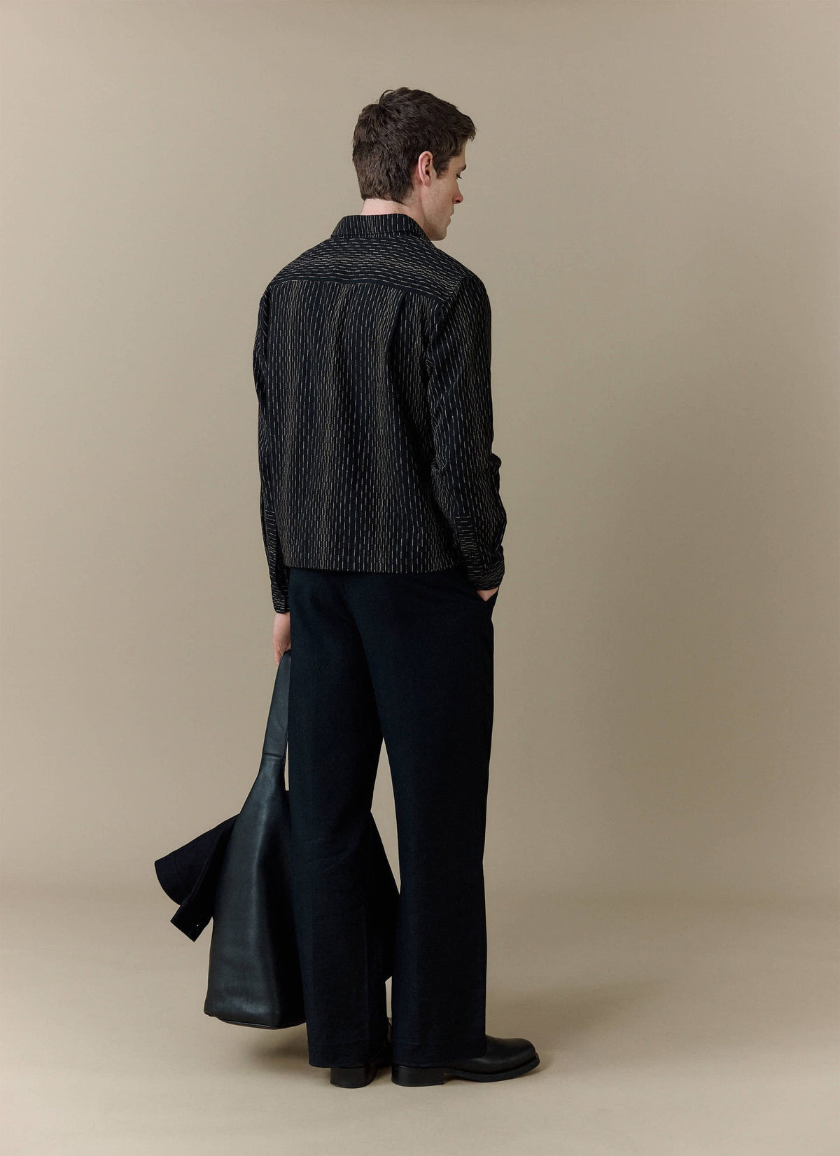 Men's Long Sleeve Boxy Shirt - Leland - Cotton - Black
