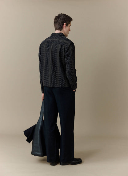 Men's Long Sleeve Boxy Shirt - Leland - Cotton - Black