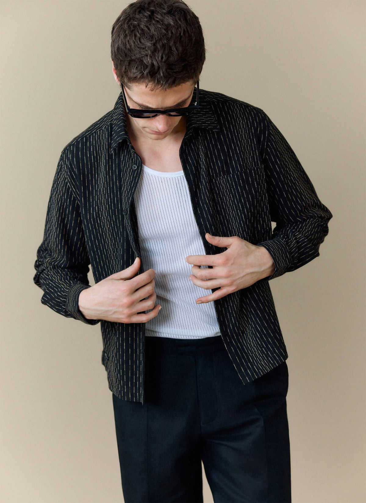 Men's Long Sleeve Boxy Shirt - Leland - Cotton - Black