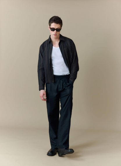 Men's Long Sleeve Boxy Shirt - Leland - Cotton - Black