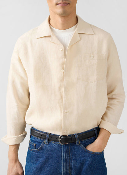 Men's Long Sleeve Cuban Shirt - 100% Linen - Cream