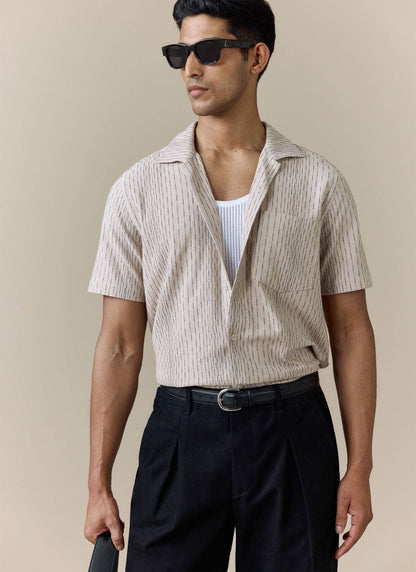 Men's Cuban Collar Shirt: Leland - Cream - Cotton
