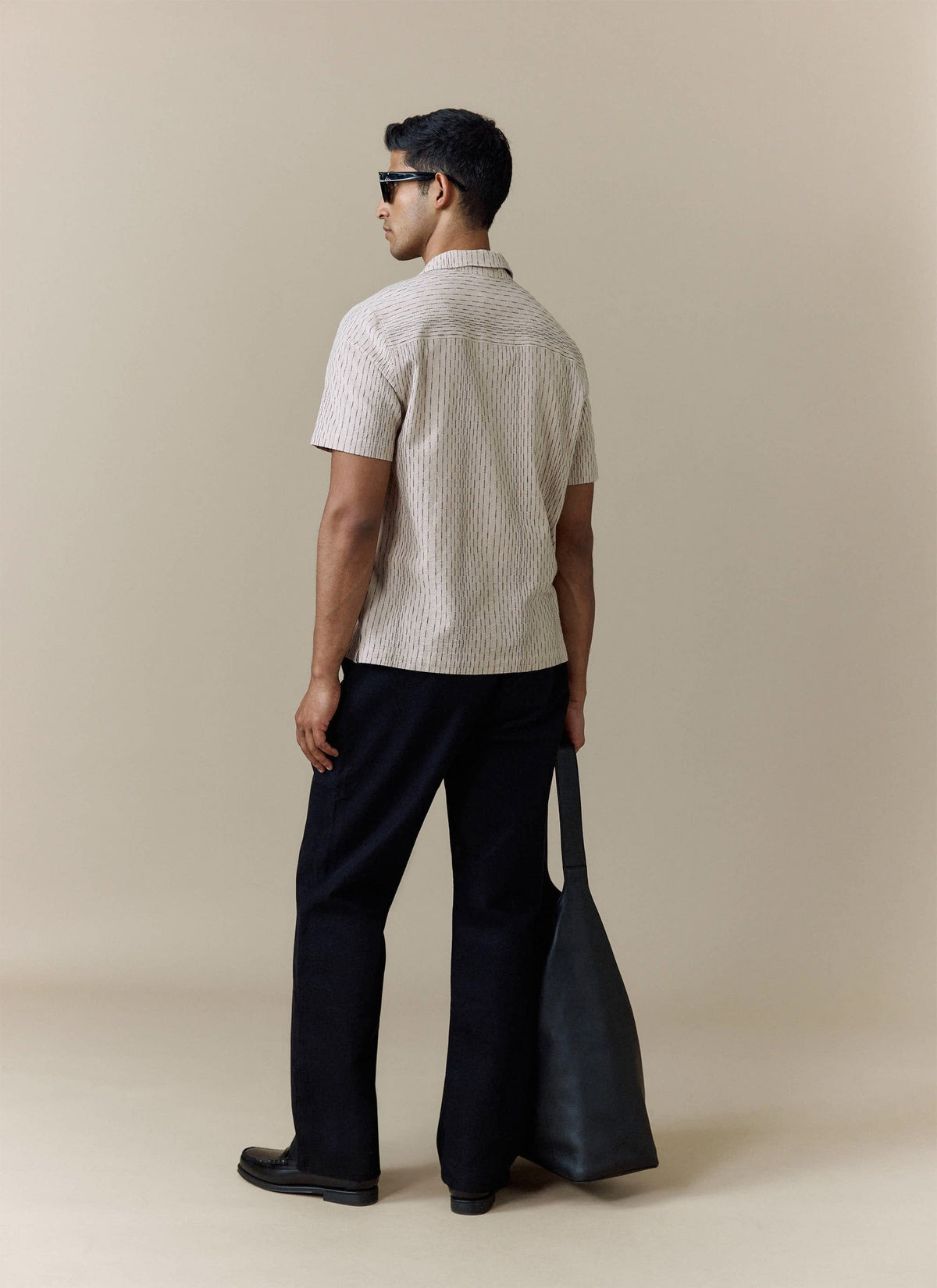 Men's Cuban Collar Shirt: Leland - Cream - Cotton