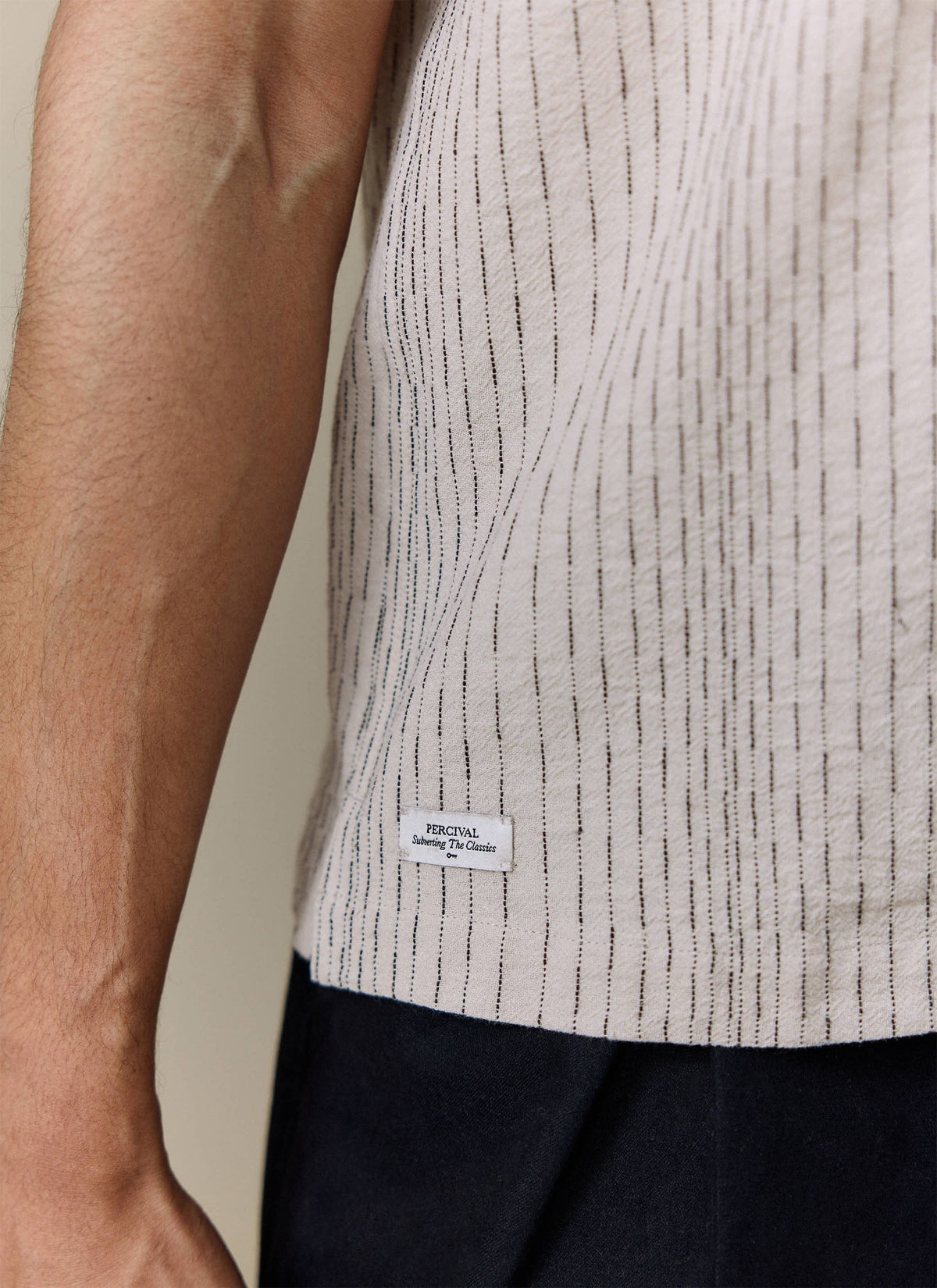 Men's Cuban Collar Shirt: Leland - Cream - Cotton
