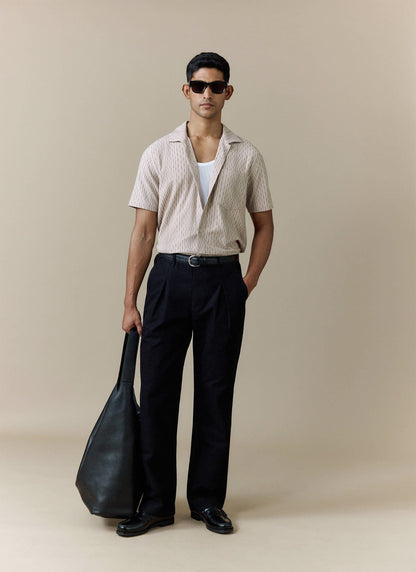 Men's Cuban Collar Shirt: Leland - Cream - Cotton
