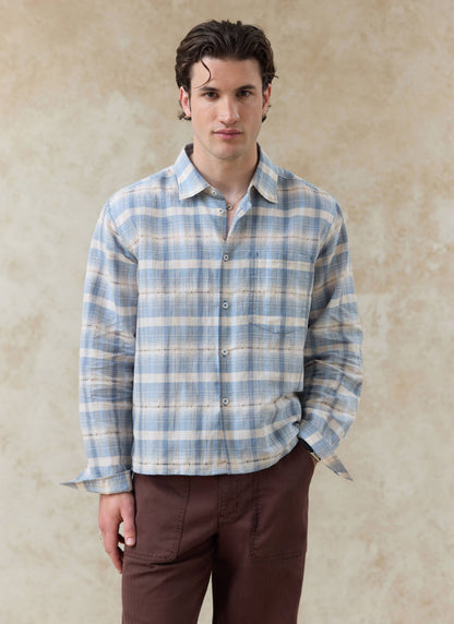 Men's Check Shirt - Jesse - Linen Blend - Light Blue