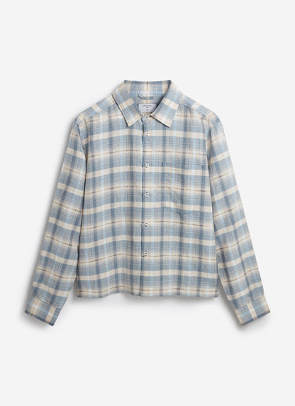 Men's Check Shirt - Jesse - Linen Blend - Light Blue