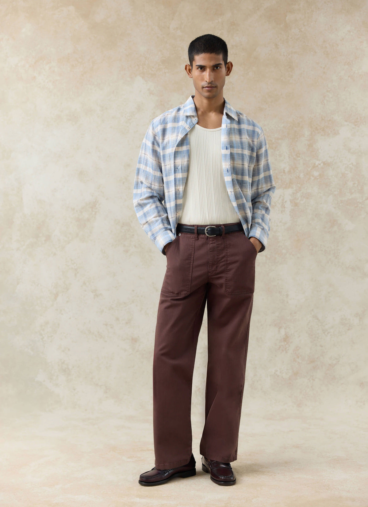 Men's Check Shirt - Jesse - Linen Blend - Light Blue