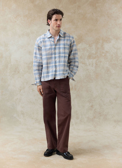 Men's Check Shirt - Jesse - Linen Blend - Light Blue