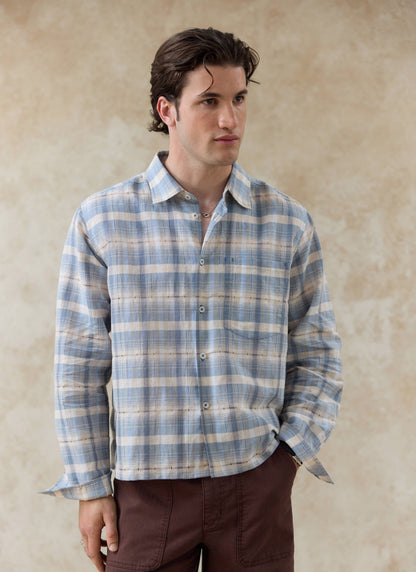 Men's Check Shirt - Jesse - Linen Blend - Light Blue