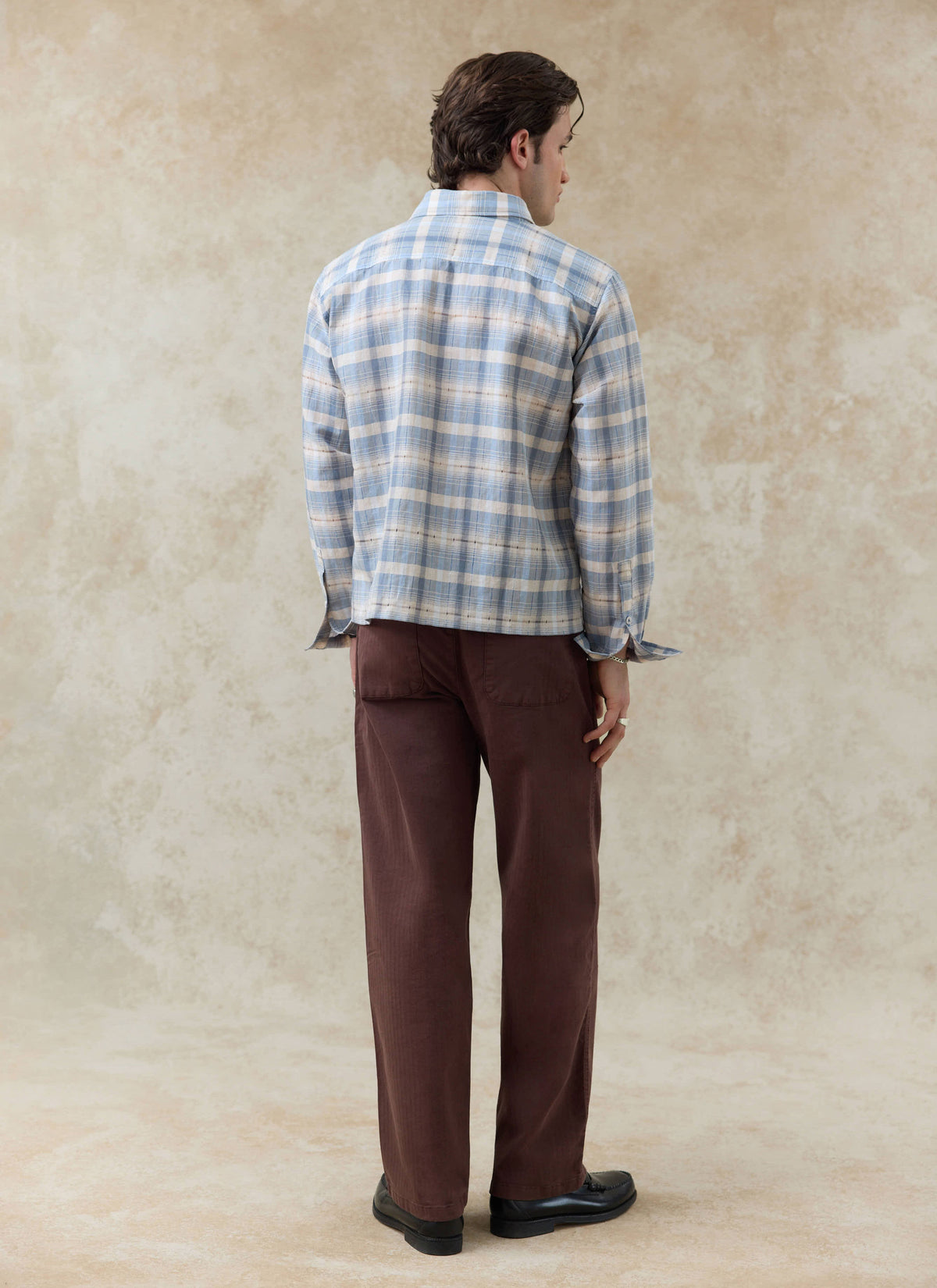 Men's Check Shirt - Jesse - Linen Blend - Light Blue