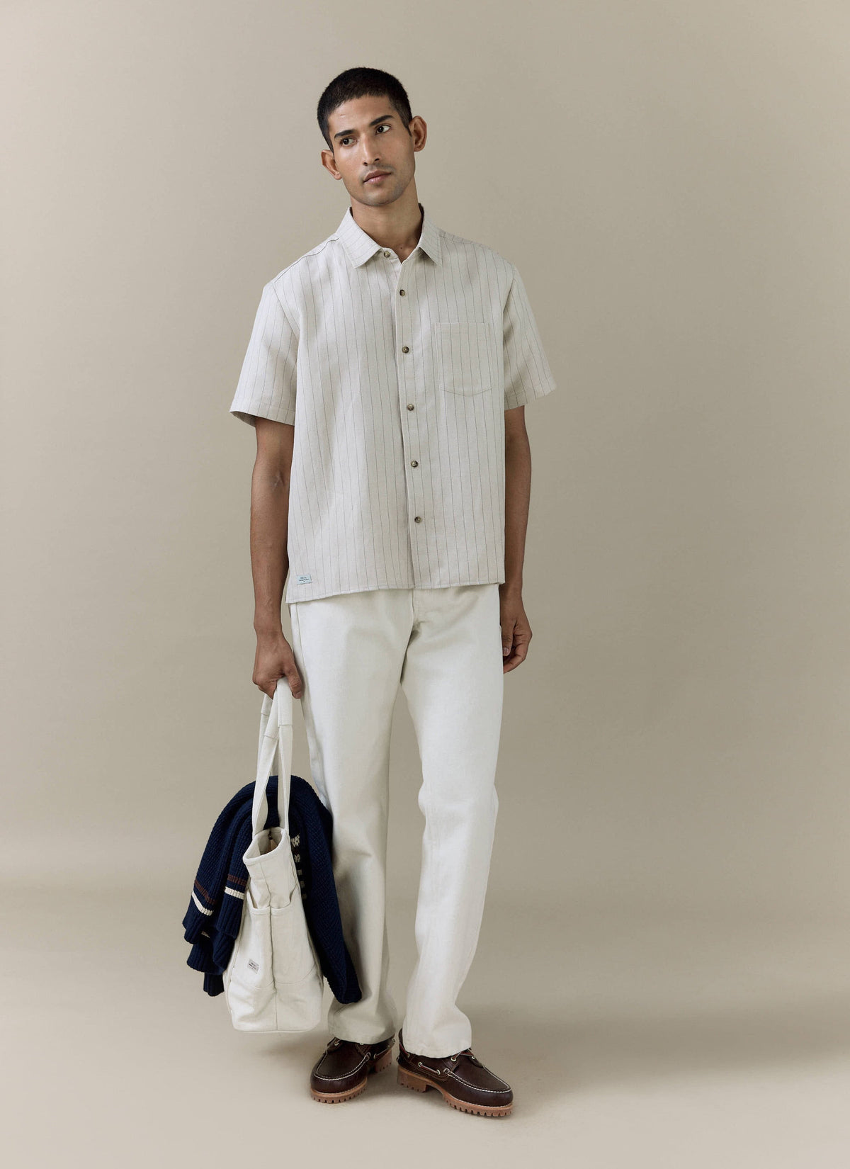 Men's Boxy Short Sleeve Shirt - Linen Blend - Cream