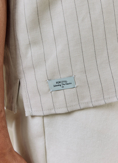 Men's Boxy Short Sleeve Shirt - Linen Blend - Cream