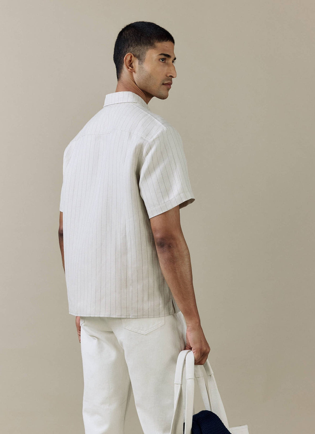 Men's Boxy Short Sleeve Shirt - Linen Blend - Cream