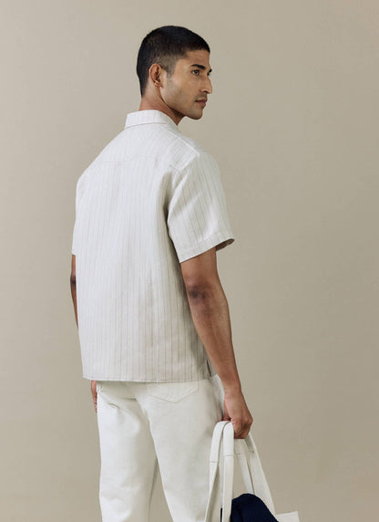 Men's Boxy Short Sleeve Shirt - Linen Blend - Cream