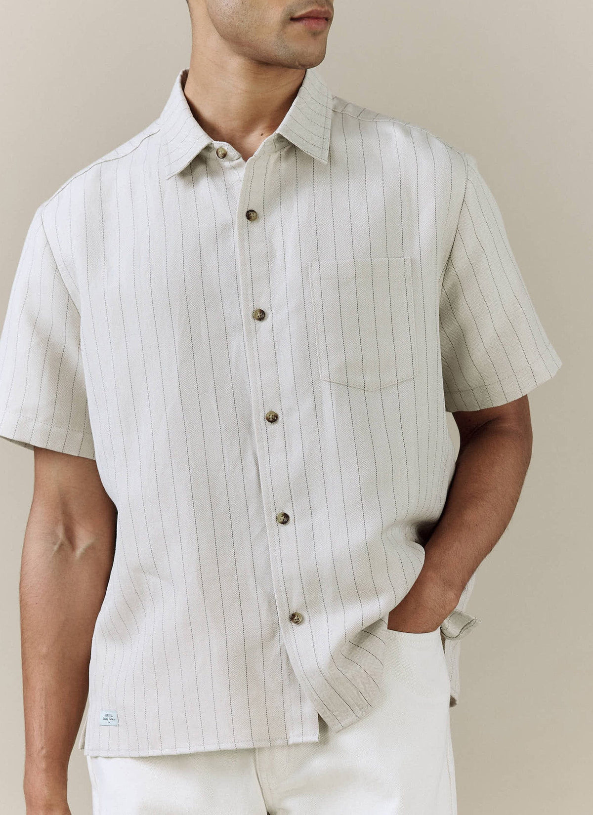 Men's Boxy Short Sleeve Shirt - Linen Blend - Cream