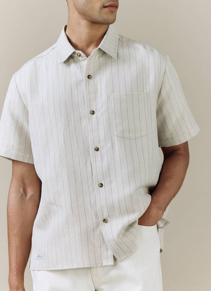 Men's Boxy Short Sleeve Shirt - Linen Blend - Cream