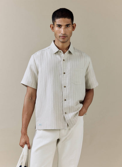 Men's Boxy Short Sleeve Shirt - Linen Blend - Cream