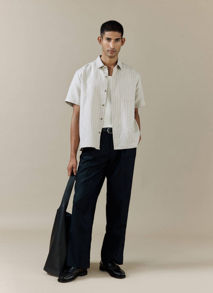 Men's Boxy Short Sleeve Shirt - Linen Blend - Cream